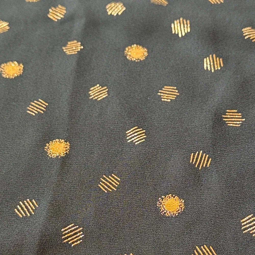 PaperMoon Mixed Material Foil Print Blouse Navy Rose Gold Polka Dot Women Medium - Picture 3 of 12